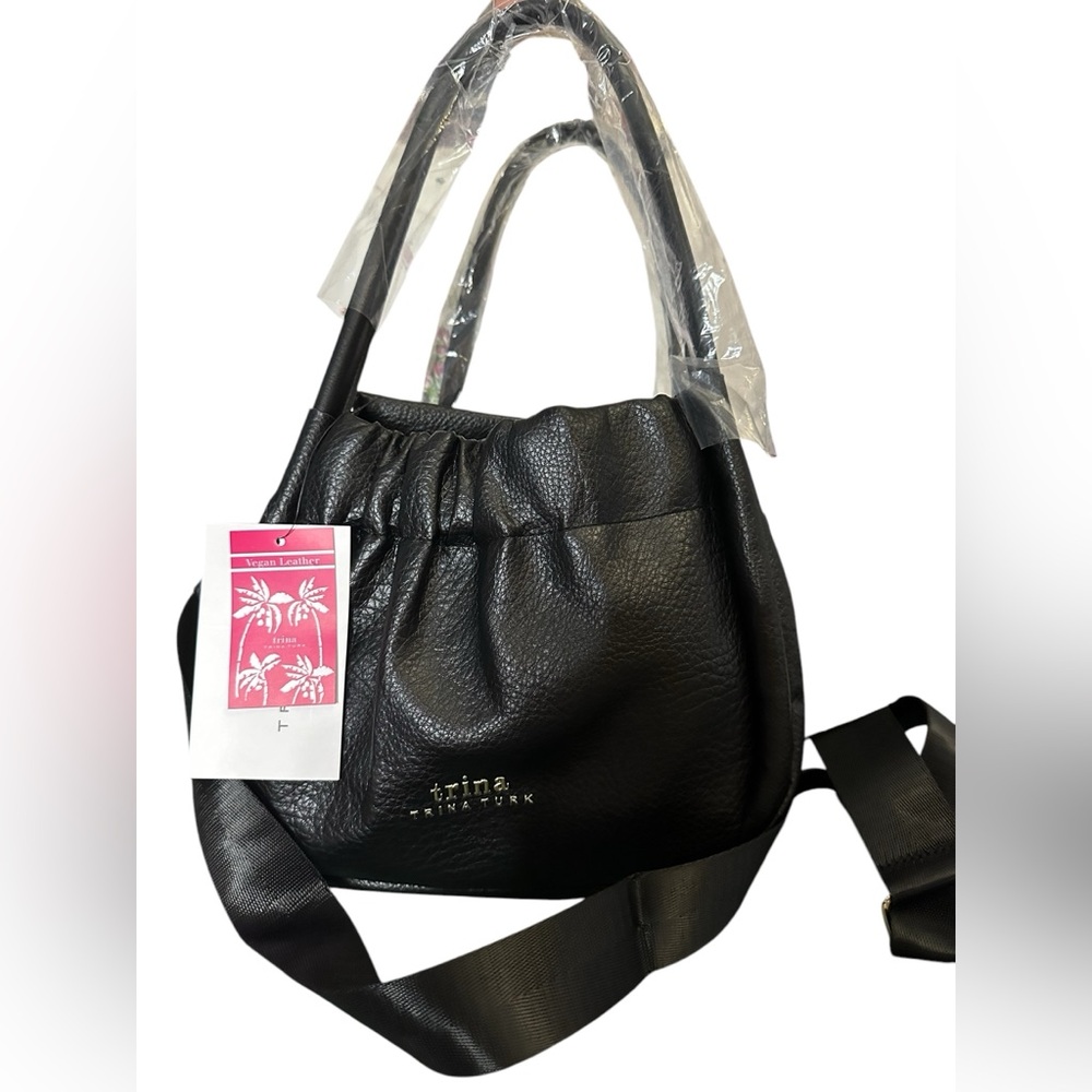 Trina Turk Small Gathered tote bag w/ Webbing Strap Black NWT